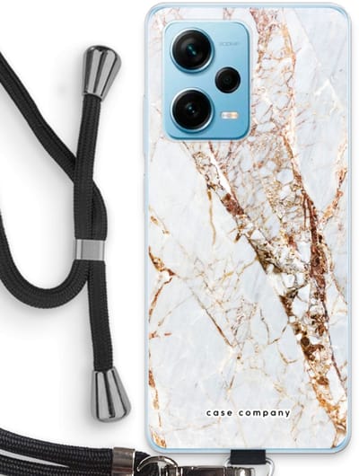 Case Company® - Hoesje met koord geschikt voor Xiaomi Redmi Note 12 Pro Plus hoesje met Koord - Goud marmer - Telefoonhoesje met Zwart Koord - Bescherming aan alle Kanten en Over de Schermrand