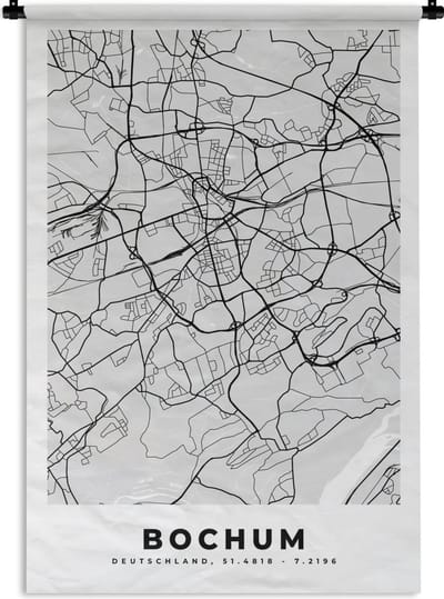 Wandkleed - Wanddoek - Duitsland - Stadskaart - Plattegrond - Bochum - Kaart - 120x180 cm - Wandtapijt