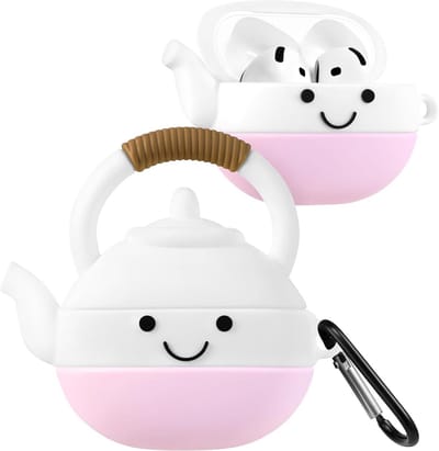 Schattig Kawaii Cartoon Theepot Hoesje voor AirPods 4 Oplaadcase met Karabijnhaak