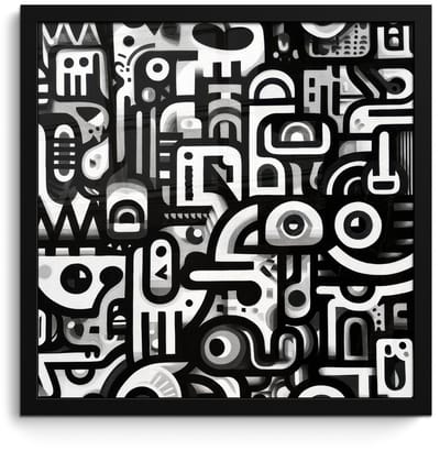 Poster in lijst - Fotolijst 40x40 cm - Posters - Symbolen - Abstract - Grafisch - Zwart - Posterlijst zwart - Decoratie - Wanddecoratie woonkamer - Muurdecoratie slaapkamer