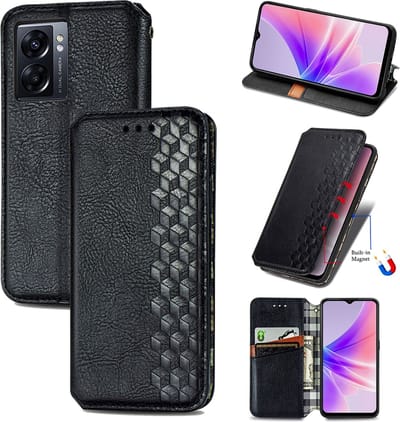 Luxe PU Lederen Ruitpatroon Wallet Case voor OPPO A77 5G _ Zwart