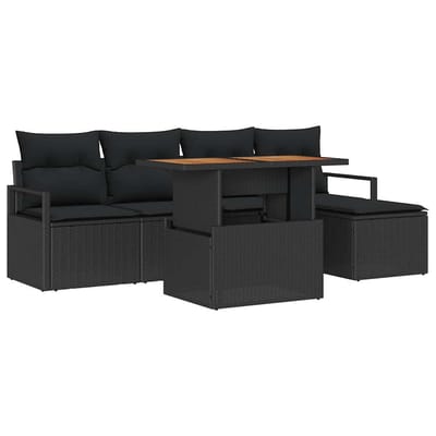 vidaXL - Tuinbank - Set - 6 - st - Zwart - poly - rattan