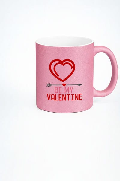Keramische Roze Glitter Valentijn Mok 'Be My Valentine' - Uniek Liefdes Cadeau