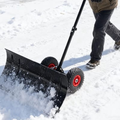 ACEP Opvouwbare sneeuwschuiver op wielen - 74 x 36 x 107 cm (L x B x H) - Sneeuwschep - Sneeuwschuiver - Zwart - Verstelbaar in hoogte - Sneeuwschuiver kunstof