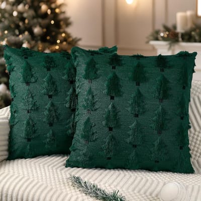 Kerstkussenhoezen 50x50cm Set van 2 Zachte Pluche Neppels voor Kerstboomdecoratie en Winterse Feestdagen Groen