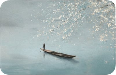 Badmat 60x40 cm - Antislip - Bloesems - Minimalistisch - Wateroppervlak - Boot - Badmatten voor badkamer - Badkamermat - Douchemat - Badkamer mat
