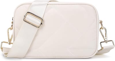 Dames Crossbody Tas met Brede Schouderband, Klein en Handig voor Telefoon, Wit en Beige