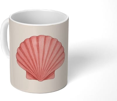 Mok - Koffiemok - Schelp - Roze - Ribbels - Mokken - 350 ML - Beker - Koffiemokken - Theemok