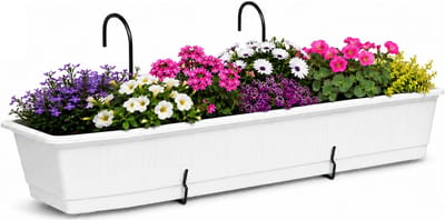 Geli Plantenbak Balcony - wit - met metalen ophangbeugels - 80 x 18 x 15 cm - hard kunststof - langwerpig -