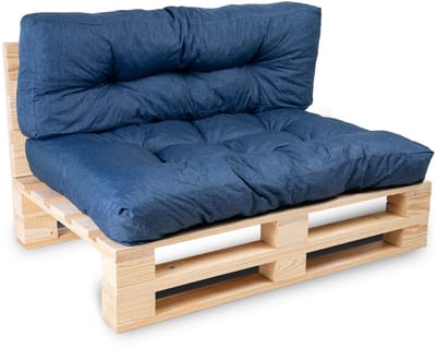Bananair - Palletkussens Set - Tuinkussens voor Palletbank - 1x Zitkussen 120x80x15 cm & 1x Rugkussen 120x40x15 cm - Blauw