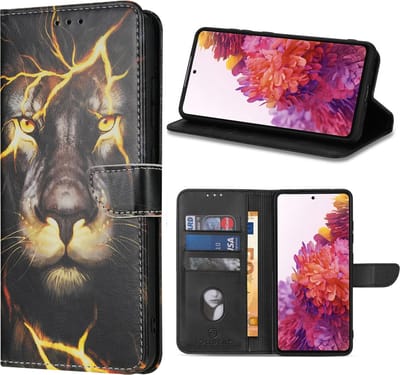 Geschikt voor Samsung Galaxy S23 FE hoesje - Solidenz bookcase - Telefoonhoesje S23 FE - Cover Hoes - Leeuwenhoofd - Leeuw hoesje - Met Pasjeshouder - Leeuw