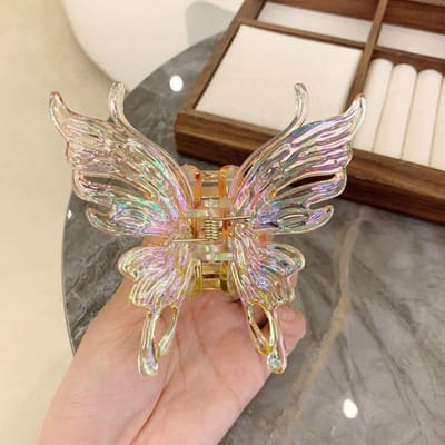 Kleurrijke Vloeibare Vlinder Haarklauw Klem Acryl Vlinder Krab Clip Hoofddeksel Haaraccessoires Grote Haaienklem Vrouwen geel