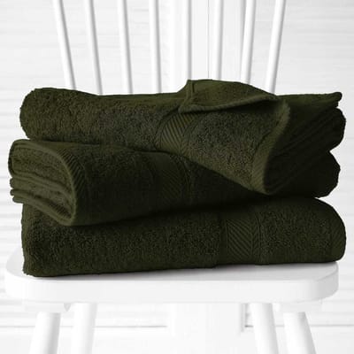 De Witte Lietaer Badhanddoek Helene Khaki - Set 3 stuks - 70 x 140 cm - Groen - Katoen
