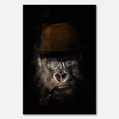 Poster op papier - 40 x 60 cm - Gorilla met hoed en pijp - PosterJunkie