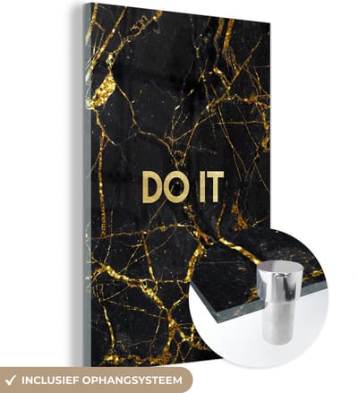 MuchoWow® Glasschilderij 40x60 cm - Schilderij acrylglas - Quotes - Motivatie - Goud - Marmer - Foto op glas - Schilderijen