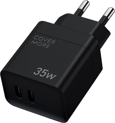 35w usb C adapter met 2 poorten en fast charge - Oplader met 2 usb C - Snellader - Slimme verdeling - Gan charger - Voor smartphone, tablet, laptop en accessoires - Compact - Zwart