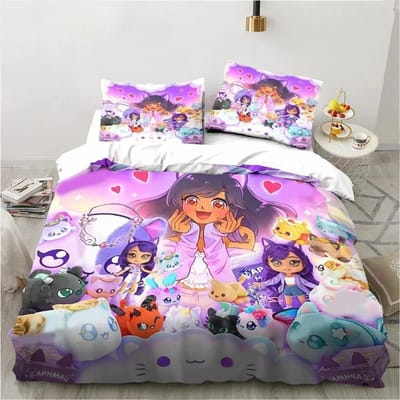 Cartoon Spel Schattige Aphmau met Vleugels Beddengoedset Jongens Meisjes Eenpersoons Tweepersoons Kingsize Dekbedovertrek Kussensloop Bed jongens Volwassene 140x210cm 2pcs