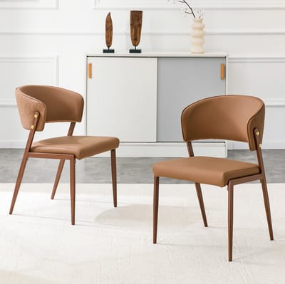 STILVORA Eetkamerstoel - Set Van 2 - Ergonomische Rugleuning Met Armleuningen - Voor Eetkamer, Woonkamer En Keuken - Kunstleer Bruin