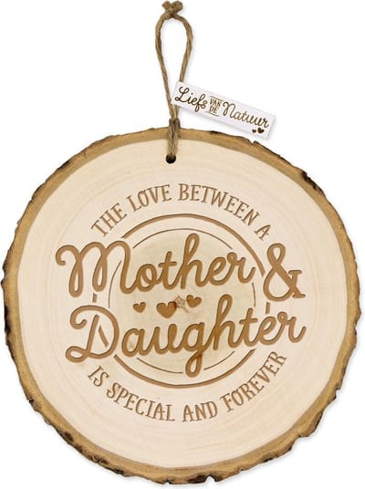 Hip met Pit Creaties Boomschijf Hanger - Mother & Daughter - Hout Natuurlijk - 14cm - Touwtje 5cm - Moederdag Cadeau - Binnen Buiten