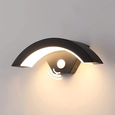 Buitenwandlamp met bewegingssensor, 24 W LED-wandlamp, 3000 K warmwit, IP65-waterbestendige aluminium buitenlamp voor tuin, terras, garage, entree en hal, Zwart (Aansluiten op de netvoeding)