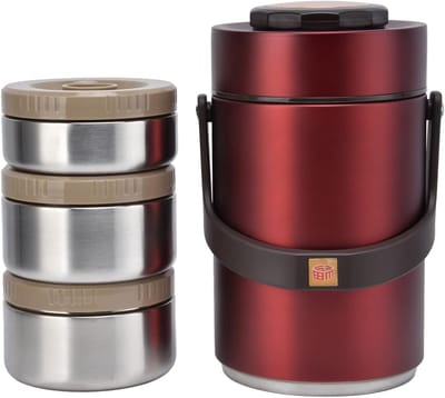 2.3L Geïsoleerde Thermoskan voor Warm Voedsel - RVS, 3 Laags, Lekvrij en Stapelbaar, Ideaal voor School en Kantoor, Geschikt voor Soep en Lunchopslag