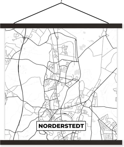 Posterhanger incl. Poster 60x60 cm - Schoolplaat - Plattegrond - Norderstedt - Kaart - Stadskaart - Textielposter - Zwarte latten - Stadskaart