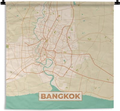 Wandkleed - Wanddoek - Bangkok - Kaart - Plattegrond- Vintage - Stadskaart - 180x180 cm - Wandtapijt
