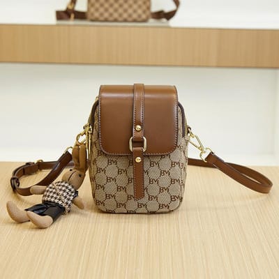 Verticale Geprinte Mobiele Telefoon Tas Dames Lente/zomer Vintage Kleine Vierkante Tas Mini Enkele Schouder Crossbody Tas Dames Portemonnee bruin