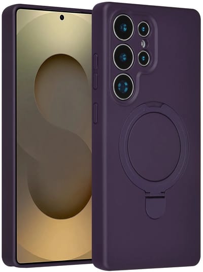 Backcover Hoesje Geschikt voor: Samsung Galaxy S25 Ultra Volledig Dekkende Schokbestendige Siliconen Backcover met Ringstandaard – 360° Bescherming - Grape Purple