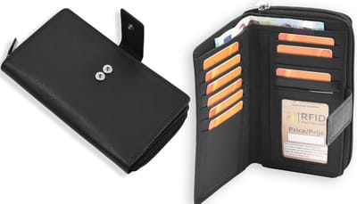 Leren Portemonnee - Set van 2 Portemonnees Heren & Dames - Zwart - 11 Pasjeshouder en Muntvak - Anti-Skim RFID - Cadeautjes voor Mannen & Vrouwen