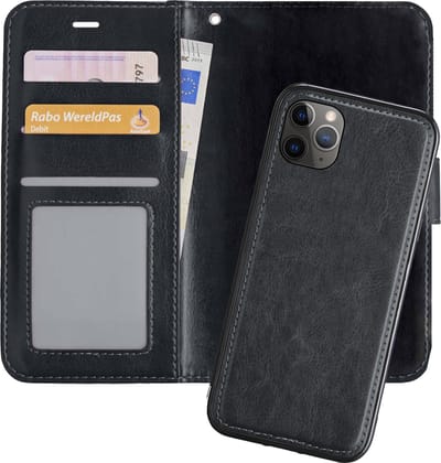 Hoes - 2 in 1 - Geschikt voor Apple iPhone 11 Pro - Met Uitneembare Hard Cover - Bookcase - Wallet Case - Met Pasjeshouder - Book Case - Uitneembaar - Pashouder - Kunstleer - Zwart