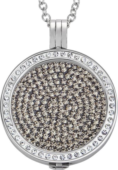 Quiges - Munthouder met Ketting en Munt 33mm Zirkonia Grijs - RVS Zilverkleurig met Zirkonia - ERHS108