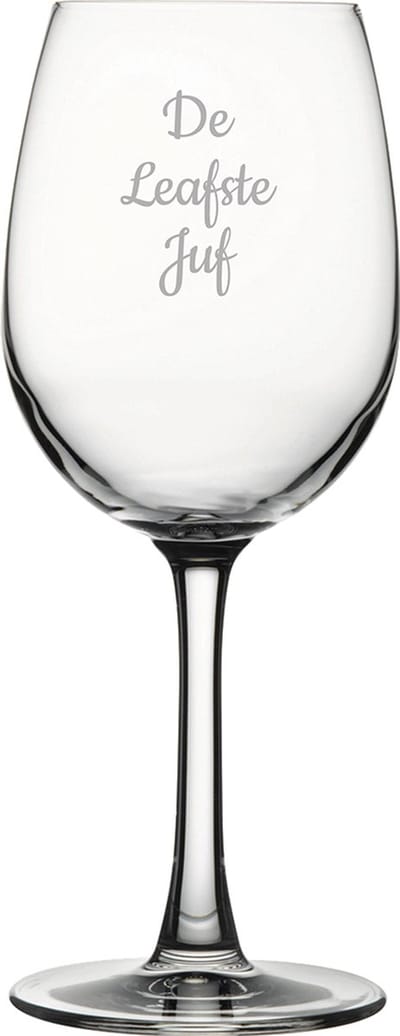 Gegraveerde witte wijnglas 36cl De Leafste Juf