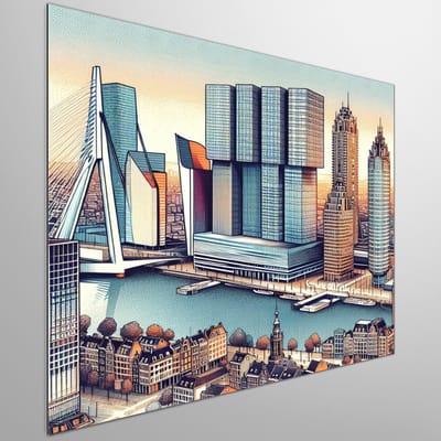Modern rotterdam schilderij | Rotterdamse moderne kunst: Stadslandschappen in eigentijds perspectief tentoongesteld | Kunst - 30x30 centimeter op Canvas | Foto op Canvas