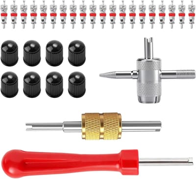 Ventiel Reparatie Set - Banden Gereedschap - Snel Banden Herstellen - Dubbele Enkele Kop - 33 Delig - Zilver