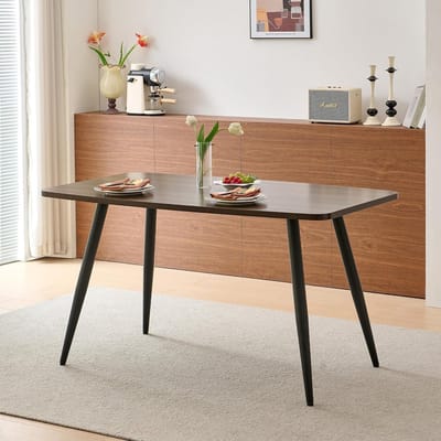 Eettafel Walnoot - Keukentafel Rechthoekig - Eten Zitten - Ronde Metalen Poten - 140 cm - Donker Walnoot