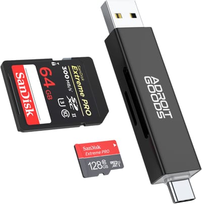 AdroitGoods USB/USB-C SD/TF kaartlezer – 2-in-1 – SD/TF – USB 2.0 – Compacte en Snelle 2-in-1 Card Reader - Zwart