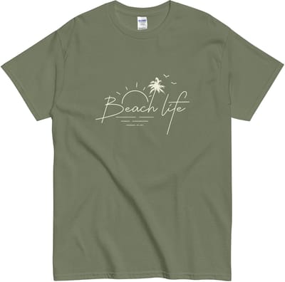 Beach Life T Shirt Dames en Heren - Minimalistisch Design Strand Leven - Khaki Groen - S