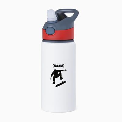 Hacebo® - Skateboarden met eigen naam waterfles met rietje rood - Sport - Skateboarder - Skaten - water fles - 650ML
