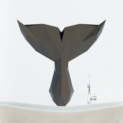 3D origami walvisstaart sticker, zwart, 100 x 105 cm