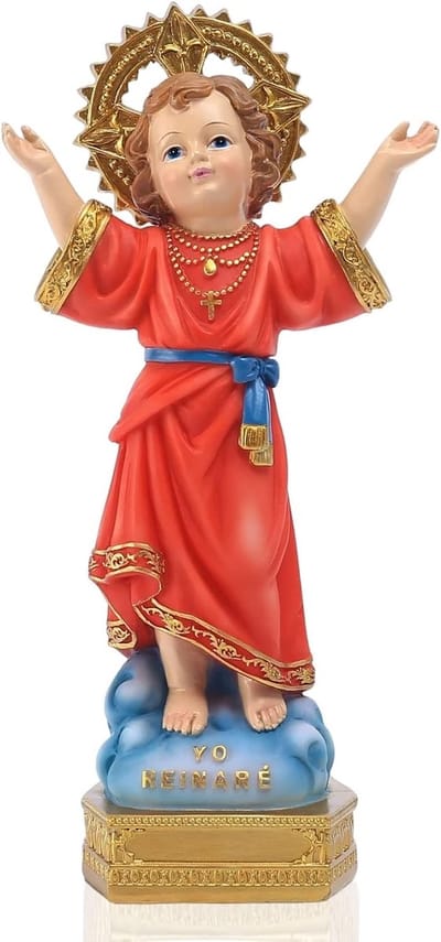 Religieus Beeld - Kind Jezus - Huis Decoratie - Handgeschilderd Hars - 20 cm Hoog - Rood