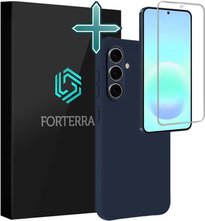 Hoesje Met Screenprotector - Geschikt voor Samsung Galaxy A57 - Sterk & Shockproof - Telefoon Hoes - Back Cover - Siliconen Case - Donkerblauw