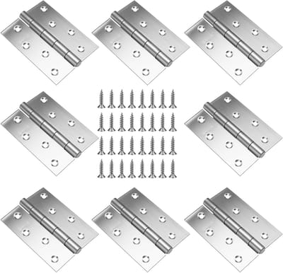 8 Stuks Roestvrijstalen Deurscharnieren 4 x 3 Inch, Metalen Stompscharnieren met Schroeven voor Kast en Ramen, Zilverkleurig