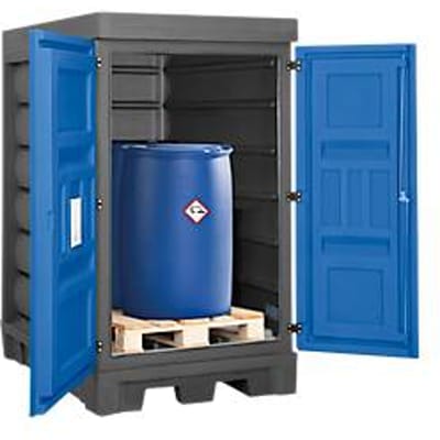 Opslagplaats voor gevaarlijke stoffen, polyetheen, inrijvakken, B 1140 x D 1480 x H 1980, voor 2 vaten à 200 l