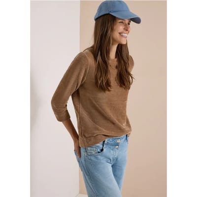 3/4-mouw shirt van corduroy met boothals
