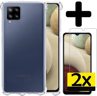 Hoesje - Met Screenprotector - 2 Stuks - Geschikt voor Samsung Galaxy A12 - Sterk & Shockproof - Siliconen Case - Back Cover - Telefoon Hoes - Shock Proof - Telefoonhoesjes - Transparant