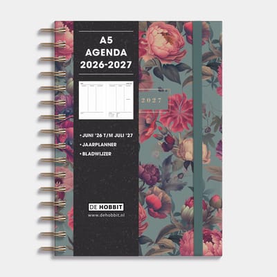Hobbit - A5 Agenda 2026-2027 - 1 week op 2 pagina's - Harde Kaft - Ringband Agenda A5 (14,8 x 21 cm) - Klassieke Rozen