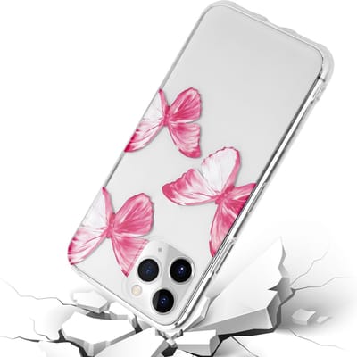 ShieldCase Pink Butterflies geschikt voor Apple iPhone 11 Pro hoesje - doorzichtig telefoonhoesje met roze vlinder print - transparant