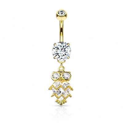 Navelpiercing glitter uiltje hanger - goud - LMPiercings