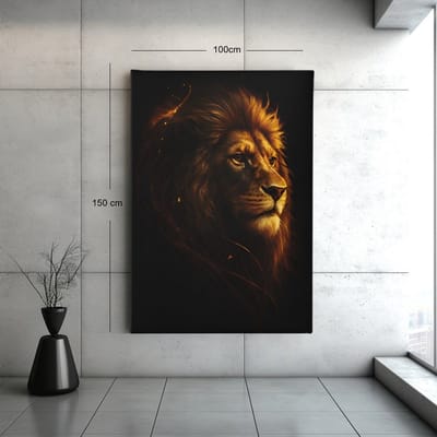 Canvas Schilderij - Leeuw met Gouden Accenten – Koninklijke Wanddecoratie - 60x40x2 cm